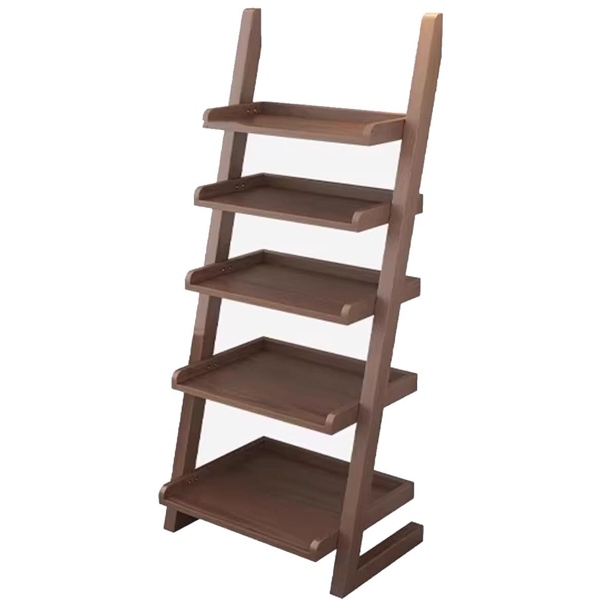 23.6x11.4x55in Ladder Bookshelf L-Shaped Leaning Bookcase Heavy Duty Solid Wood Floor Standing Storage Shelving Unit 5-Tier Bookshelves Shelf Organizer(Wood)
