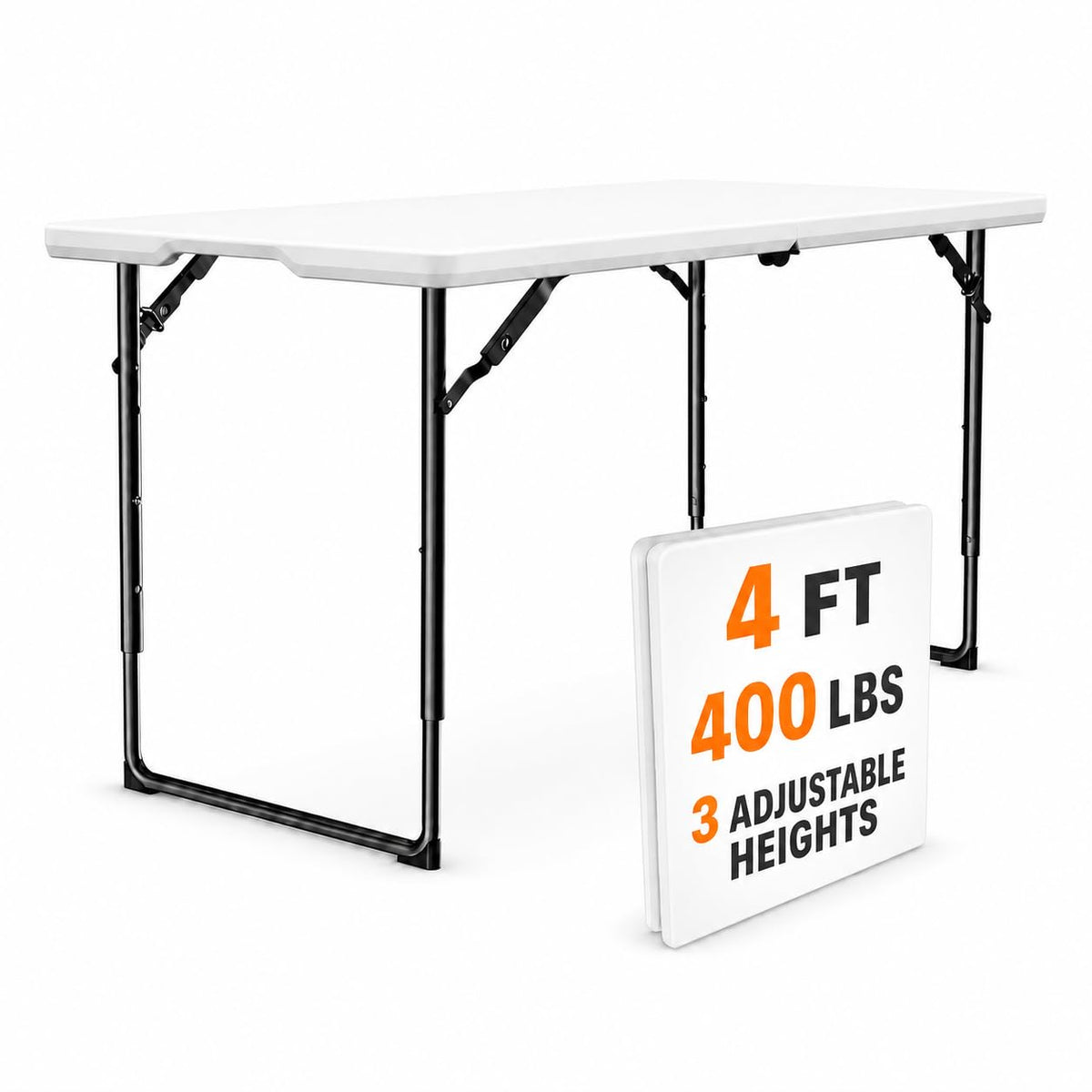 Folding Table 5FT 2 Pack Heavy Duty Plastic Table, Foldable & Portable, Fold-in-Half Utility Tables for Outdoor, Dining, Wedding, Events, Indoor, Picnic, Camping, Party,White