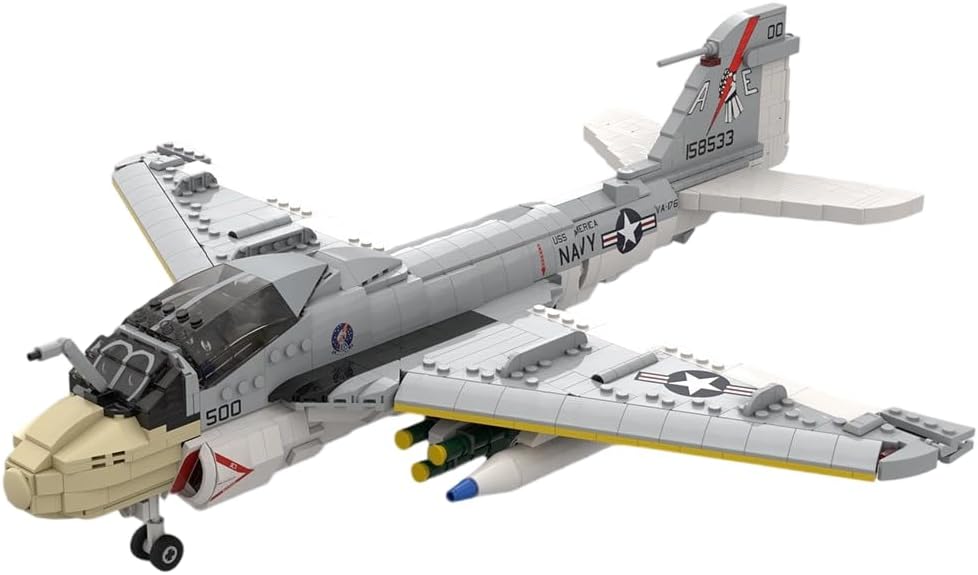 A-6E Intruder Fighter Jet Building Blocks Model, 1570PCS 1/35 Scale MOC Creative Plane Military Aircraft Model Display Set, Collectible Gifts Set for Adults