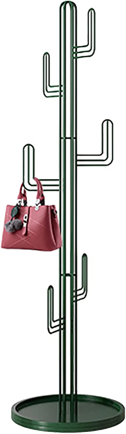 QQXX Premium Coat Rack Freestanding,Creative Cactus Coat Rack Stand with Hooks for Hallway Bedroom Office,Modern Metal Floor Standing Coat Rack for Clothes Hat Bags(15.7 x 70.9 in, Green)