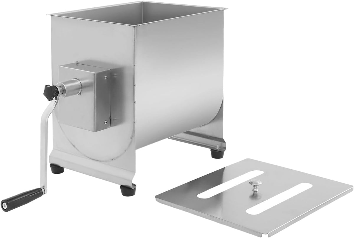 Manual Meat Mixer 44lbs Capacity Tub Stainless Steel Hand Crank Meat Mixer with Lid & Removable Paddle for Meat Processing Equipment
