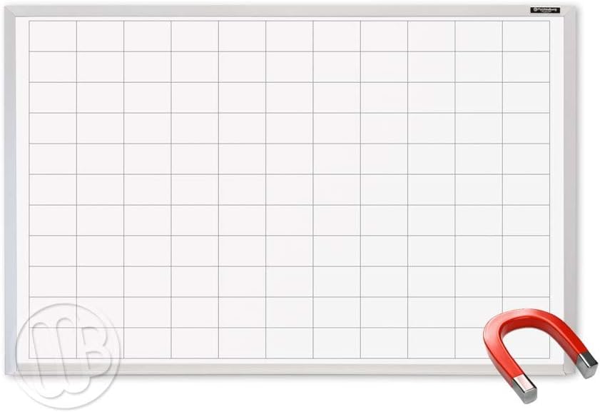 Opti-Print 3' W x 2' T Dry Erase Whiteboard with 2" x 3" Grid Pattern & Magnetic Receptive Surface, Mitered Anodized Aluminum Frame & Full-Length Tray