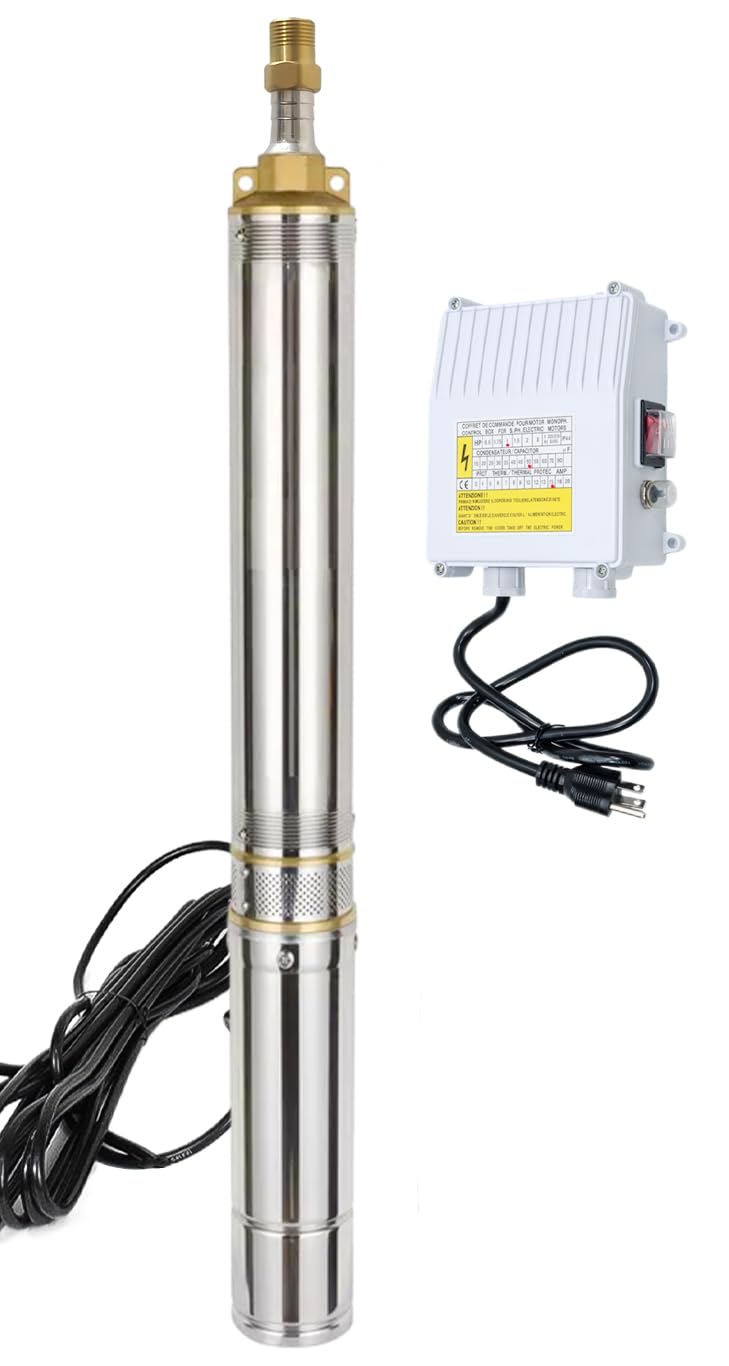 Deep Well Submersible Pump with Control Box 1HP 115V Well Pump Submersible Water Pump Stainless Steel 33 GPM,266ft Lift 100ft Power Cord ON/OFF Switch for 4" Deep Well