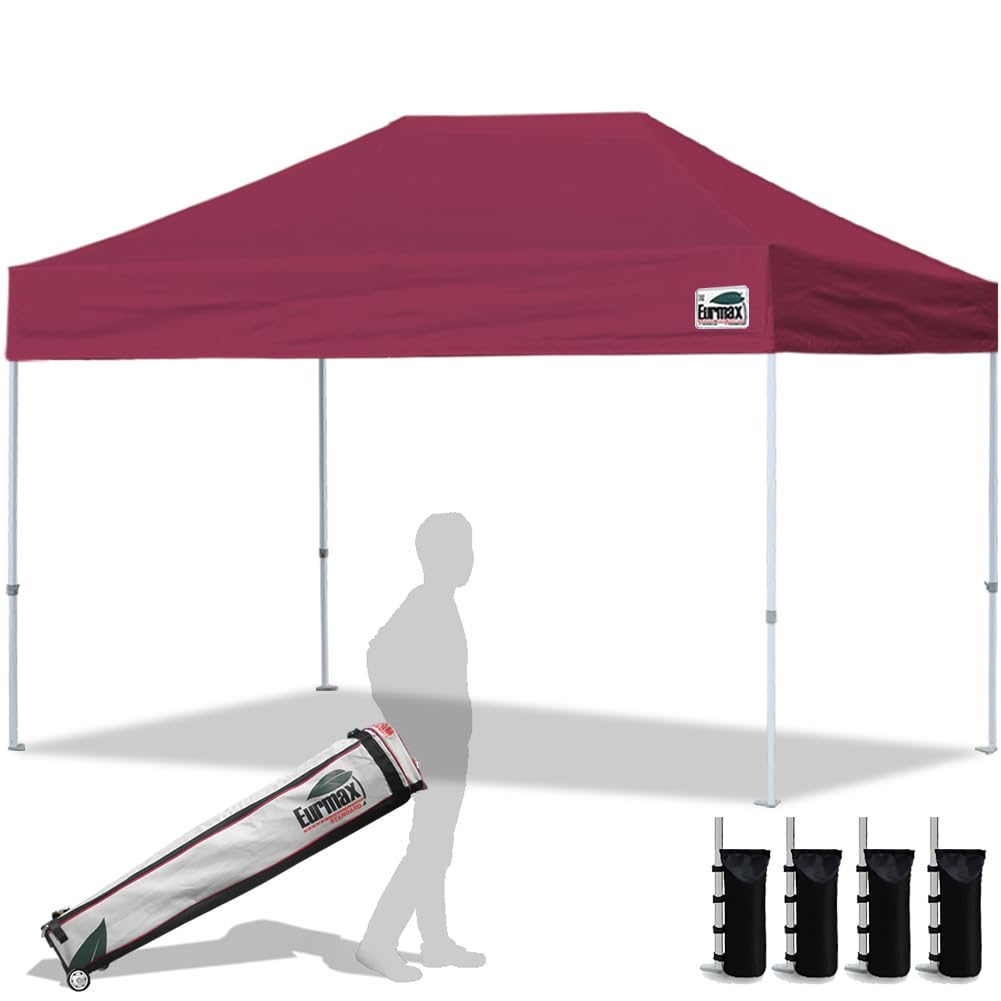Eurmax USA 10x10ft Pop Up Canopy,Commercial Instant Tent for Outdoor Events,Patented No-Tip Rolling Storage Bag with 4 Sandbags,UV & Water Resistant,Heavy Duty Portable Shelter Gazebo,White