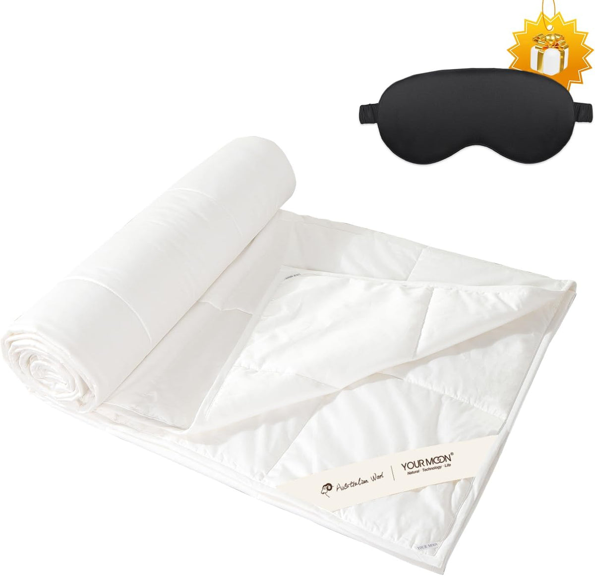 YOUR MOON Summer Lightweight Wool Comforter - Breathable & Thin Duvet Insert for Hot Sleepers, 100% Australian Lamb Wool Filling 100gsm with Pure Cotton Shell-Queen Size (White)