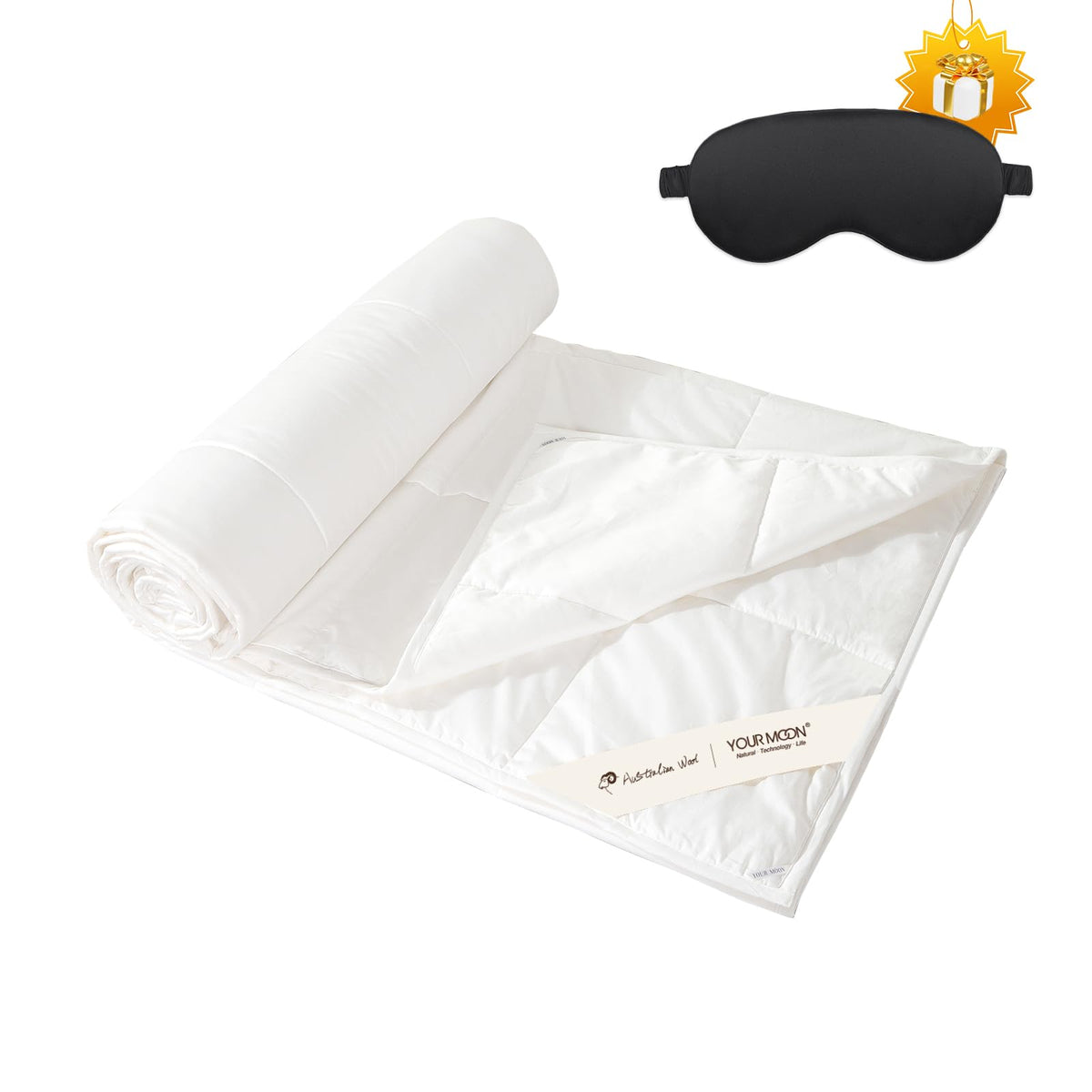 YOUR MOON Summer Lightweight Wool Comforter - Breathable & Thin Duvet Insert for Hot Sleepers, 100% Australian Lamb Wool Filling 100gsm with Pure Cotton Shell-Queen Size (White)