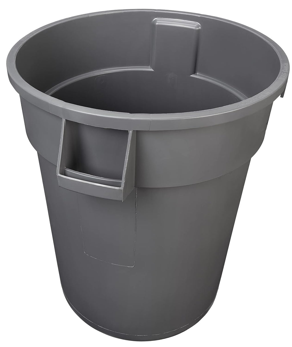 Amazon Basics Heavy Duty Sturdy Round Trash Can, 32 Gallon, Grey, Pack of 2
