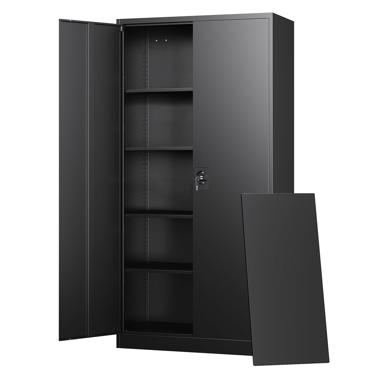 Letaya Black Storage Cabinet with Adjustable Shelves-Metal Home Kitchen Pantry Cabinets with Doors,Organization Locker for Cupboard/Bedroom/Dining/Living/Bathroom/Office/Garage Room