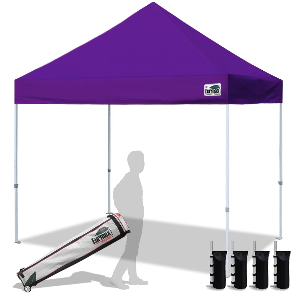 Eurmax USA 10x10ft Pop Up Canopy,Commercial Instant Tent for Outdoor Events,Patented No-Tip Rolling Storage Bag with 4 Sandbags,UV & Water Resistant,Heavy Duty Portable Shelter Gazebo,White