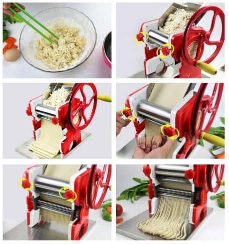 Multi-functional Manual Noodle Making Pasta Dumpling Skin Maker Dough Roller Noodle Cutting Machine For Home and Commercial (Red)
