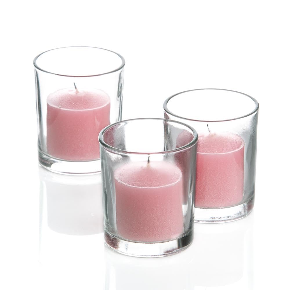 Set of 144 Richland Votive Candles Purple Unscented and 144 Clear Glass Eastland Votive Holders