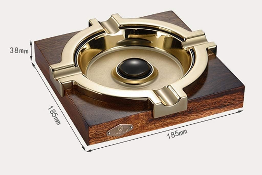 Cigar Wooden Ashtray Creative Living Room Stainless Steel Smoke Slot Large Cigarette Ashtray Brown,18.5x18.5x3.8cm, size
