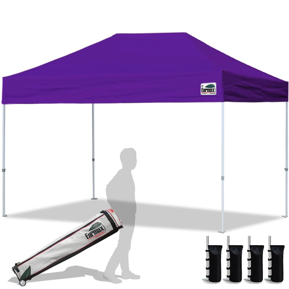 Eurmax USA 10x10ft Pop Up Canopy,Commercial Instant Tent for Outdoor Events,Patented No-Tip Rolling Storage Bag with 4 Sandbags,UV & Water Resistant,Heavy Duty Portable Shelter Gazebo,White