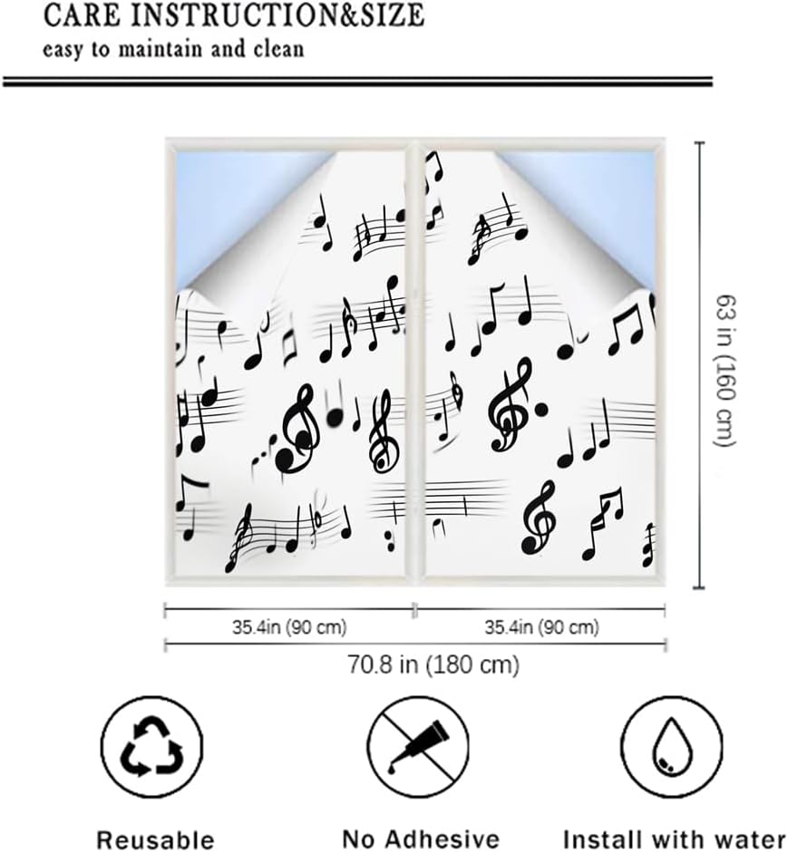 Modern Musical Notes Window Privacy Film 35.4Wx63L inch x 2pcs