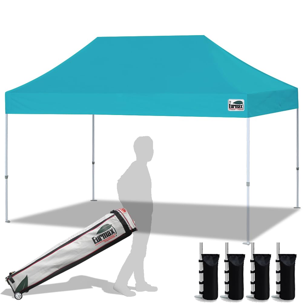 Eurmax USA 10x10ft Pop Up Canopy,Commercial Instant Tent for Outdoor Events,Patented No-Tip Rolling Storage Bag with 4 Sandbags,UV & Water Resistant,Heavy Duty Portable Shelter Gazebo,White