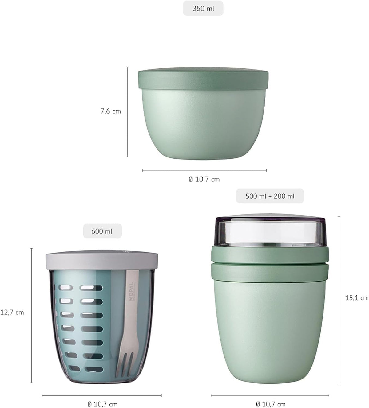 Mepal - Promotion Set Pots Ellipse 3 Pieces - Lunch Pot 500 + 200 ml, Fruitpot 600 ml, Snack Pot 350 ml - Food Container, Yoghurt Cup, To Go Mug - Suitable for Dishwasher - Nordic Black