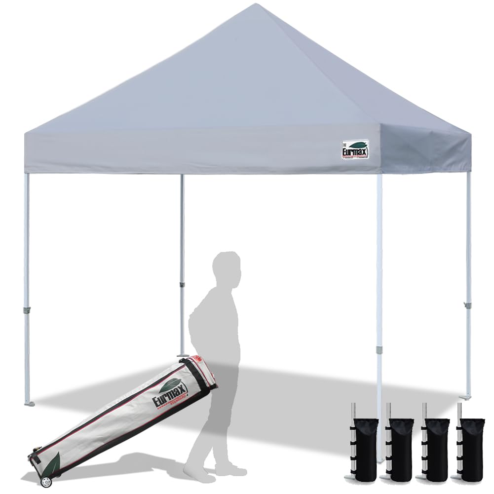 Eurmax USA 10x10ft Pop Up Canopy,Commercial Instant Tent for Outdoor Events,Patented No-Tip Rolling Storage Bag with 4 Sandbags,UV & Water Resistant,Heavy Duty Portable Shelter Gazebo,White