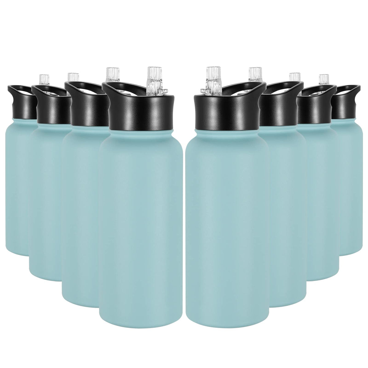 32 oz Insulated Water Bottle Bulk 8 Pack, Stainless Steel Sports Water Bottles with Straw Lid & Wide Mouth Lids, Double Walled Vacuum, Leak Proof, White