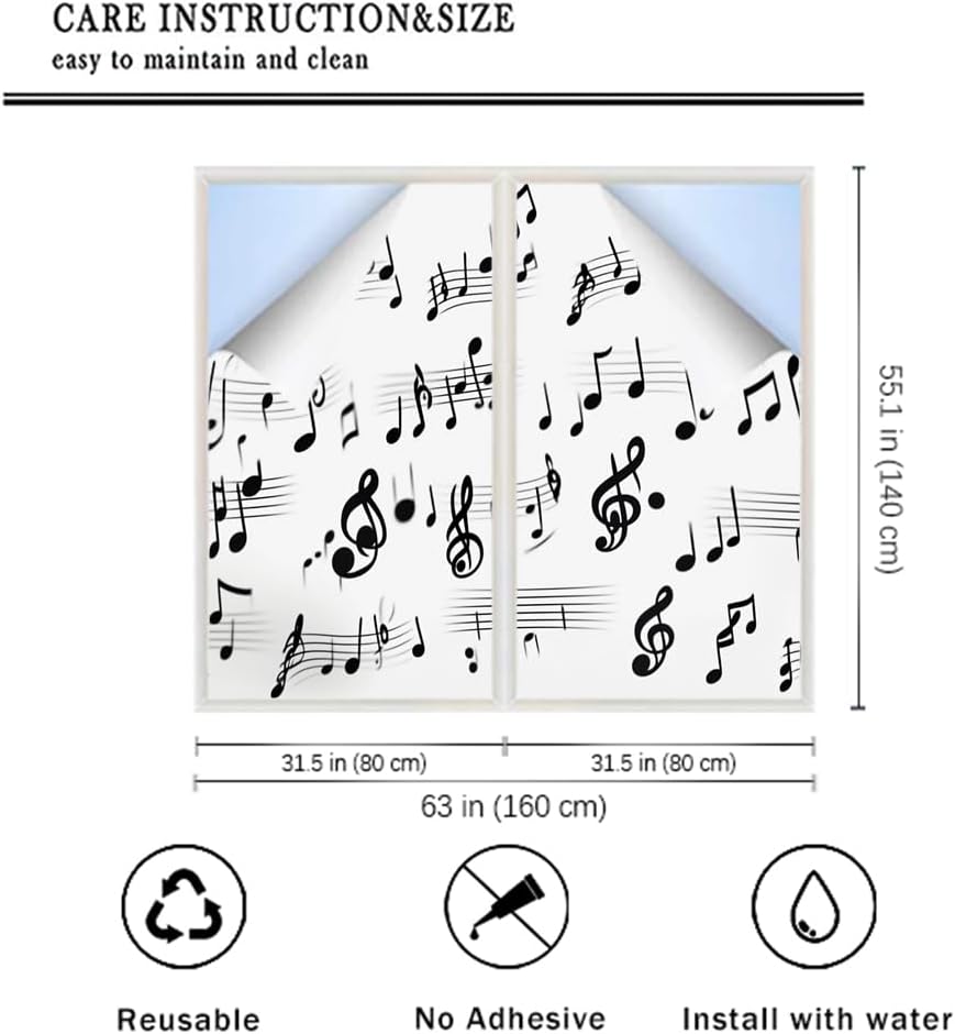Modern Musical Notes Window Privacy Film 31.5Wx55.1L inch x 2pcs