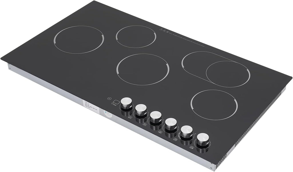 5 Burner Electric Stove Top Countertop, 110V 4800W 35.5" Built-in Electric Radiant Cook Top with Knob Control, 5 Power Levels, Automatic Shutdown,Hard Wire, No Plug