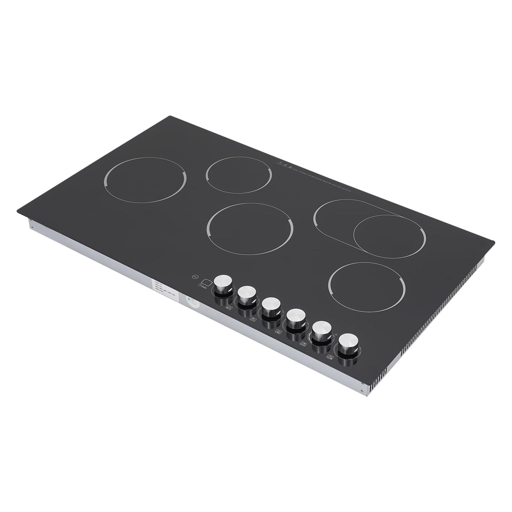 5 Burner Electric Stove Top Countertop, 110V 4800W 35.5" Built-in Electric Radiant Cook Top with Knob Control, 5 Power Levels, Automatic Shutdown,Hard Wire, No Plug