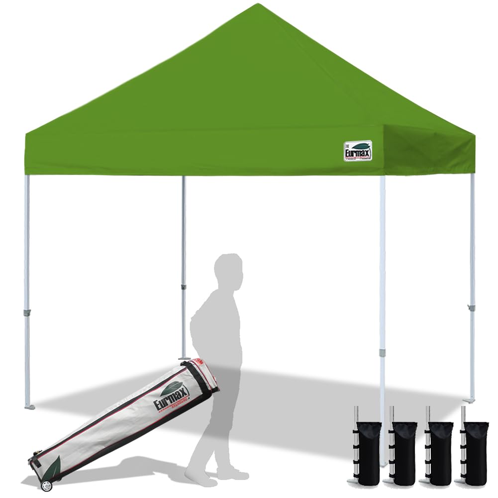 Eurmax USA 10x10ft Pop Up Canopy,Commercial Instant Tent for Outdoor Events,Patented No-Tip Rolling Storage Bag with 4 Sandbags,UV & Water Resistant,Heavy Duty Portable Shelter Gazebo,White