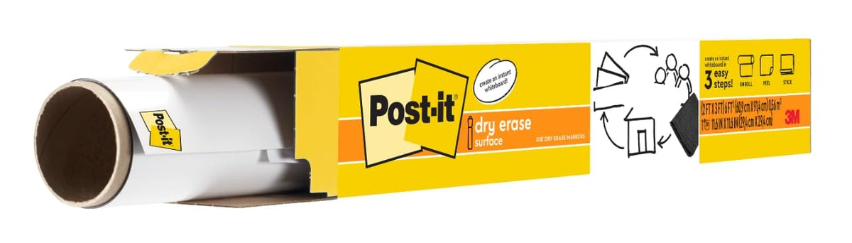 Post-it Dry Erase Whiteboard Film Surface for Walls, Doors, Tables, Chalkboards, Whiteboards, and More, Removable, Stain-Proof, Easy Installation, 8 x 4 ft Roll (DEF8x4)
