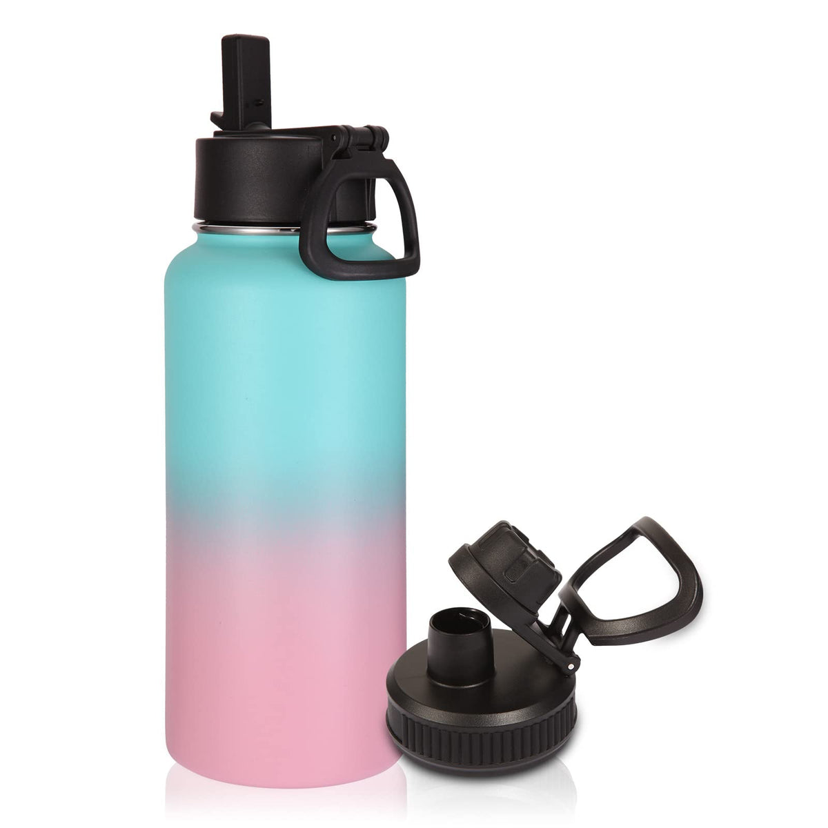 Volhoply 32oz Insulated Water Bottle with Straw Lid, Black, 8-Pack