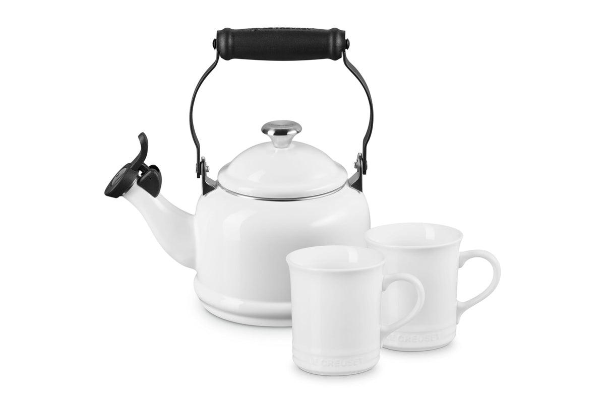 Le Creuset Demi Kettle (1.25 qt.) and 2 Mugs (14 oz. each), Oyster