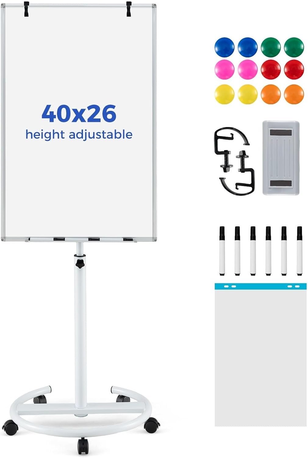Goplus 40” x 26“ Rolling Whiteboard, Magnetic Dry Erase Board on Wheels