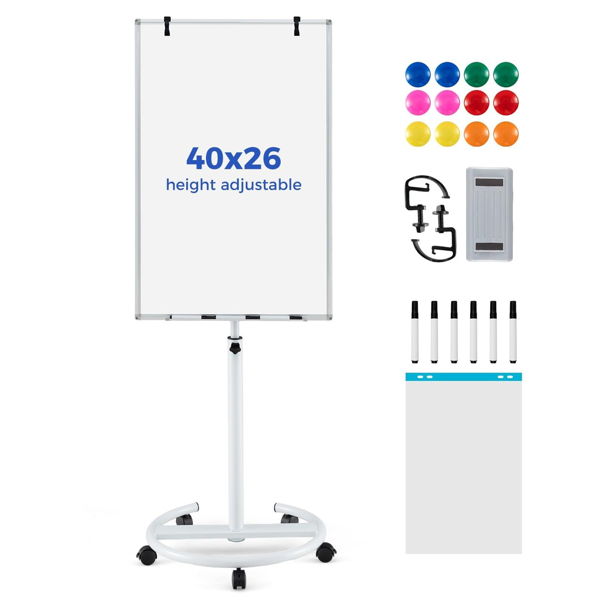 Goplus 40” x 26“ Rolling Whiteboard, Magnetic Dry Erase Board on Wheels