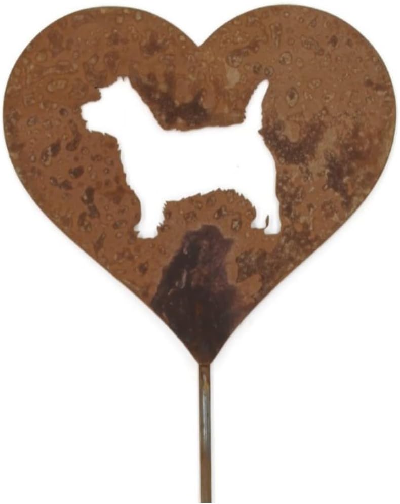 Pet Dog, Cat, Rabbit or Bird Keepsake Memorial Heart Garden Stake 20 to 28 Inches Tall (Large Heart, 28" Tall, Cairn Terrier, Naturally Rusted)