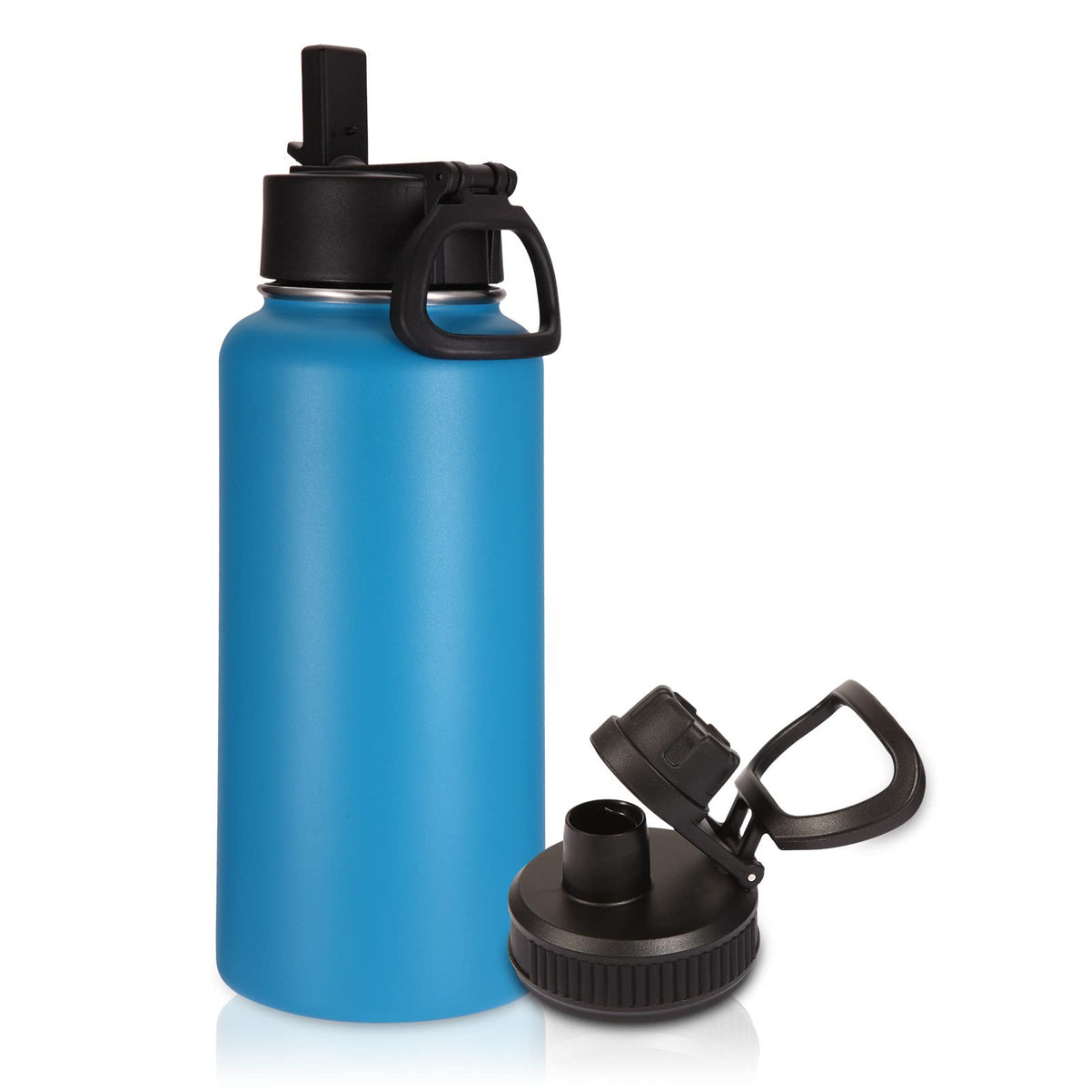 Volhoply 32oz Insulated Water Bottle with Straw Lid, Black, 8-Pack