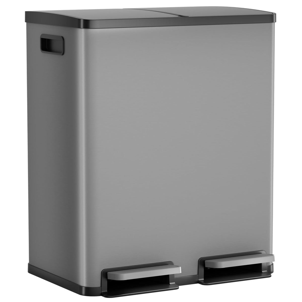 DUMOS Kitchen Trash Can, 2x8-Gallon Dual Trash Can with Lid, Stainless Steel Garbage Bin with 2 Removable Inner Buckets, Soft-Close Foot Pedal, Fingerprint-Resistant for Kitchen, Home, Office