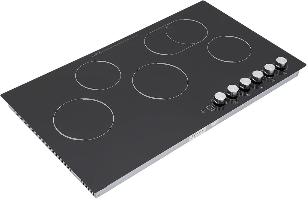 5 Burner Electric Stove Top Countertop, 110V 4800W 35.5" Built-in Electric Radiant Cook Top with Knob Control, 5 Power Levels, Automatic Shutdown,Hard Wire, No Plug