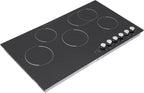 5 Burner Electric Stove Top Countertop, 110V 4800W 35.5" Built-in Electric Radiant Cook Top with Knob Control, 5 Power Levels, Automatic Shutdown,Hard Wire, No Plug