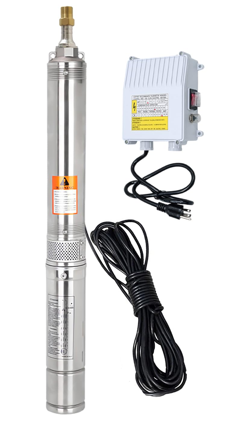 Deep Well Submersible Pump with Control Box 1HP 115V Well Pump Submersible Water Pump Stainless Steel 33 GPM,266ft Lift 100ft Power Cord ON/OFF Switch for 4" Deep Well