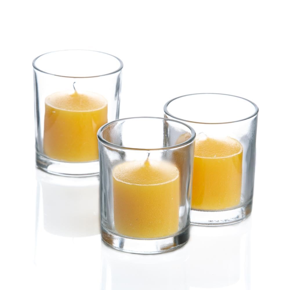 Set of 144 Richland Votive Candles Purple Unscented and 144 Clear Glass Eastland Votive Holders