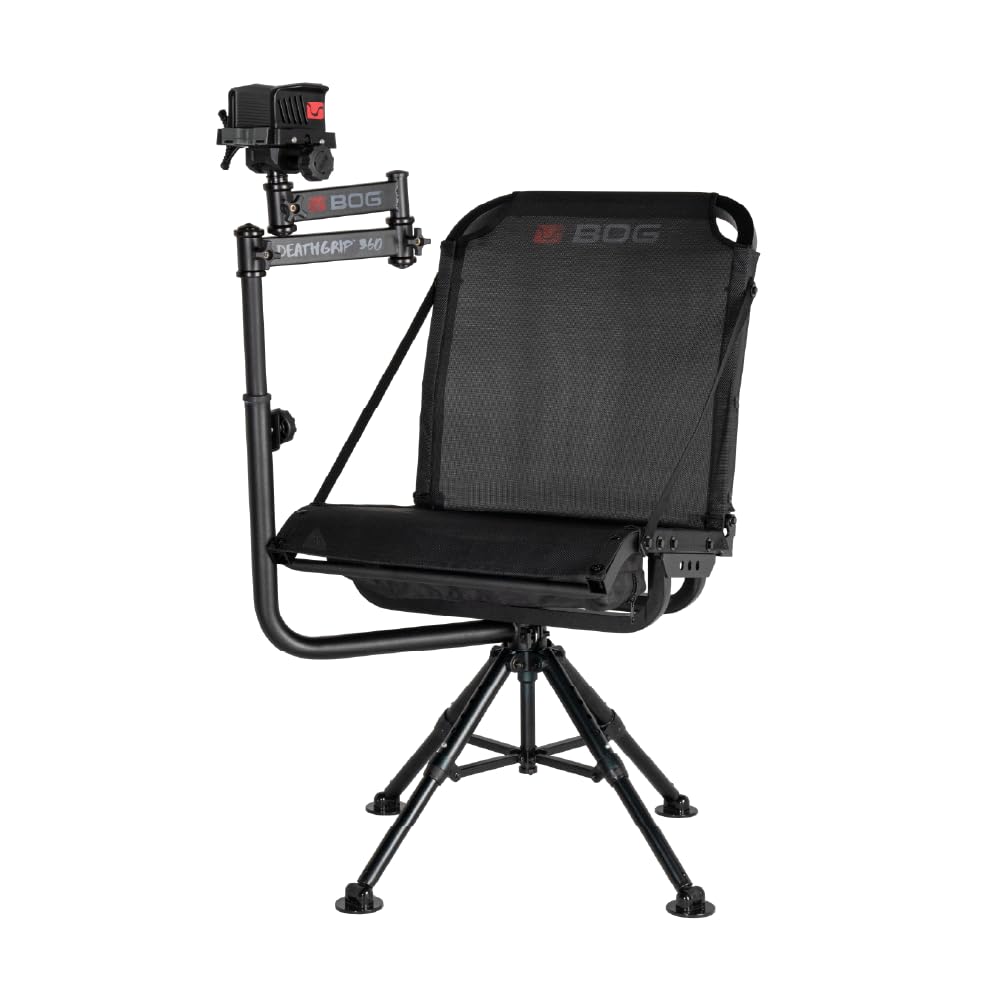 BOG DeathGrip 360 Chair with Lightweight Aluminum Construction, 4 Extendable Legs, DeathGrip Universal Gun Rest, 360 Adjustable Pivoting Seat, and Hands-Free Use During Hunting, Shooting, and Outdoors