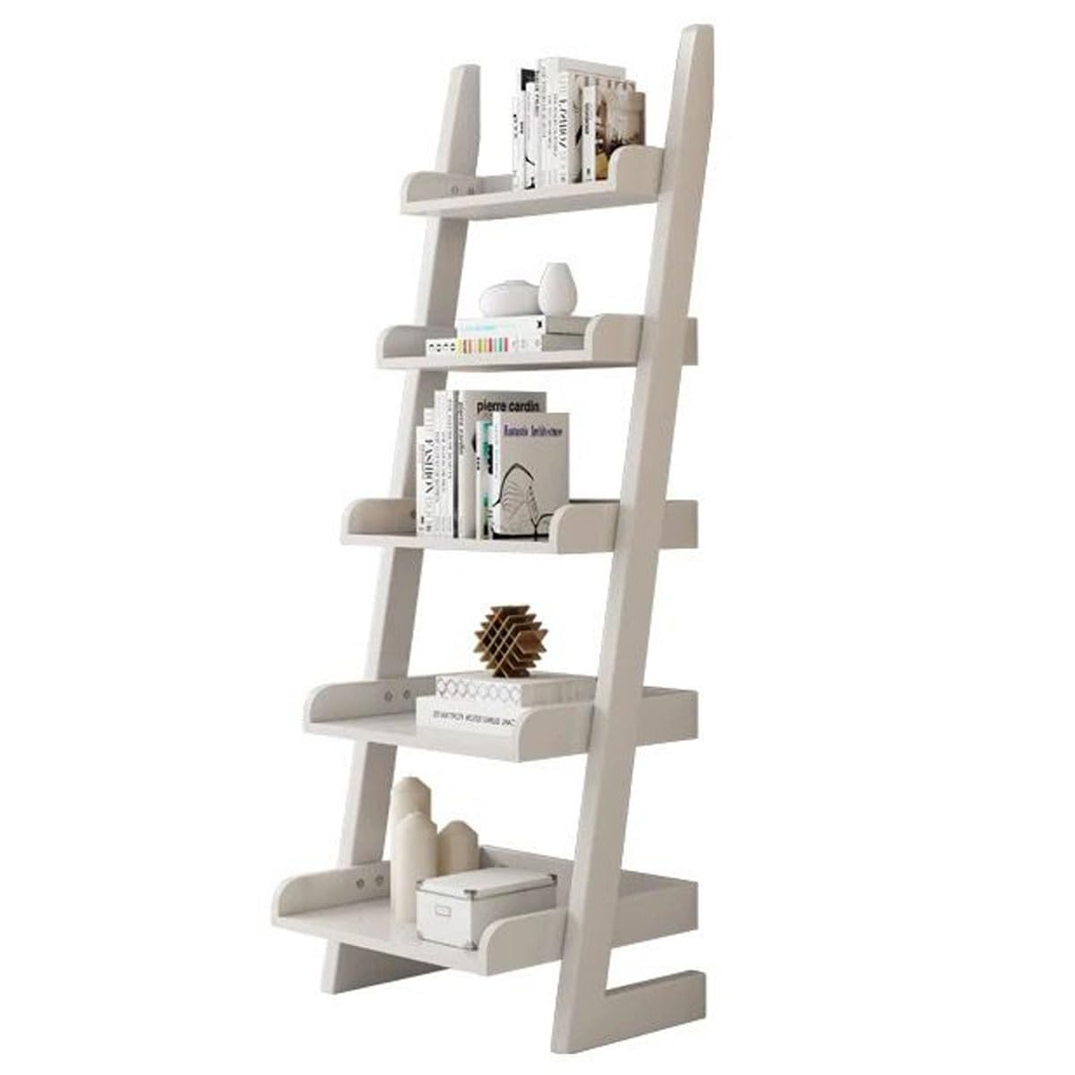 23.6x11.4x55in Ladder Bookshelf L-Shaped Leaning Bookcase Heavy Duty Solid Wood Floor Standing Storage Shelving Unit 5-Tier Bookshelves Shelf Organizer(Walnut)