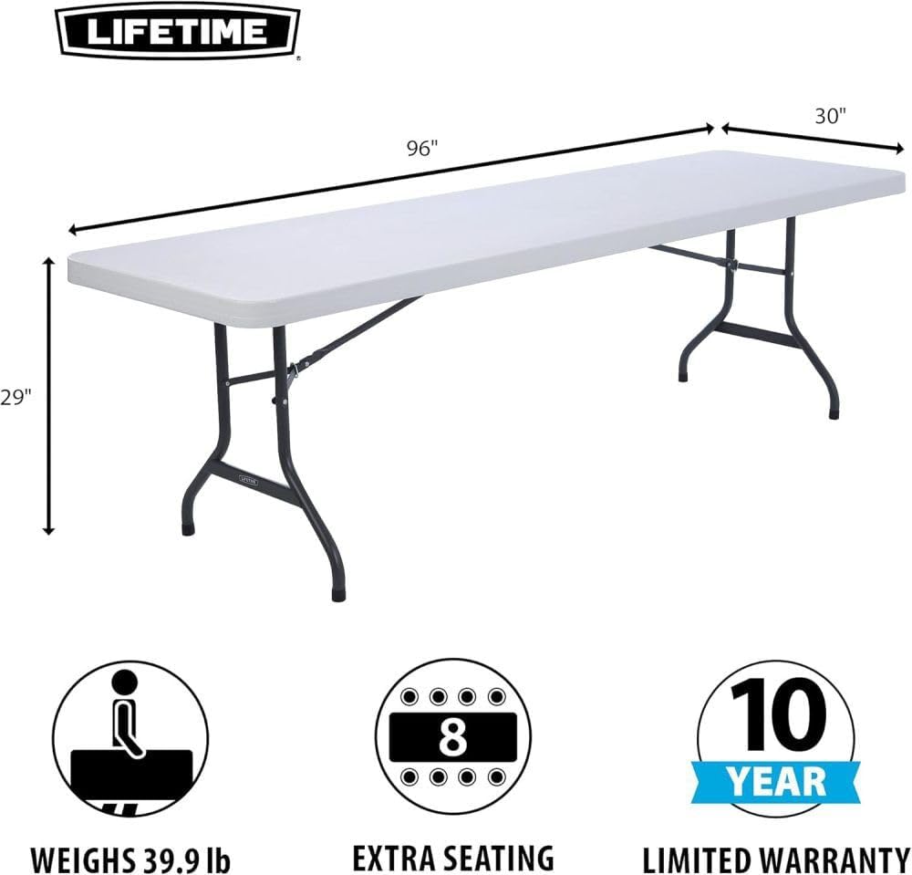 Lifetime 22980 8-Foot Commercial Folding Table, White Granite HDPE Top, Steel Frame