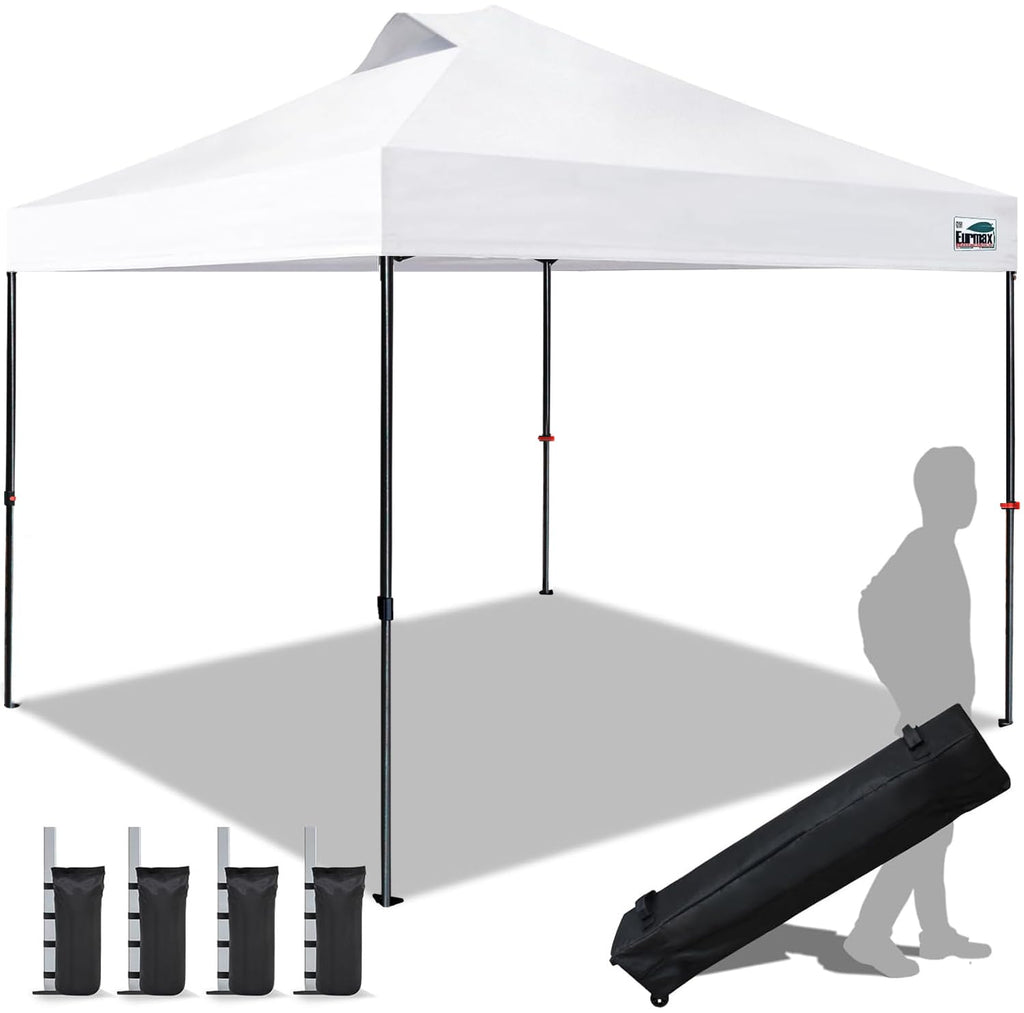 Eurmax USA 10x10ft Pop Up Canopy,Commercial Instant Tent for Outdoor Events,Patented No-Tip Rolling Storage Bag with 4 Sandbags,UV & Water Resistant,Heavy Duty Portable Shelter Gazebo,White
