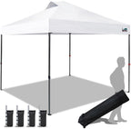 Eurmax USA 10x10ft Pop Up Canopy,Commercial Instant Tent for Outdoor Events,Patented No-Tip Rolling Storage Bag with 4 Sandbags,UV & Water Resistant,Heavy Duty Portable Shelter Gazebo,White