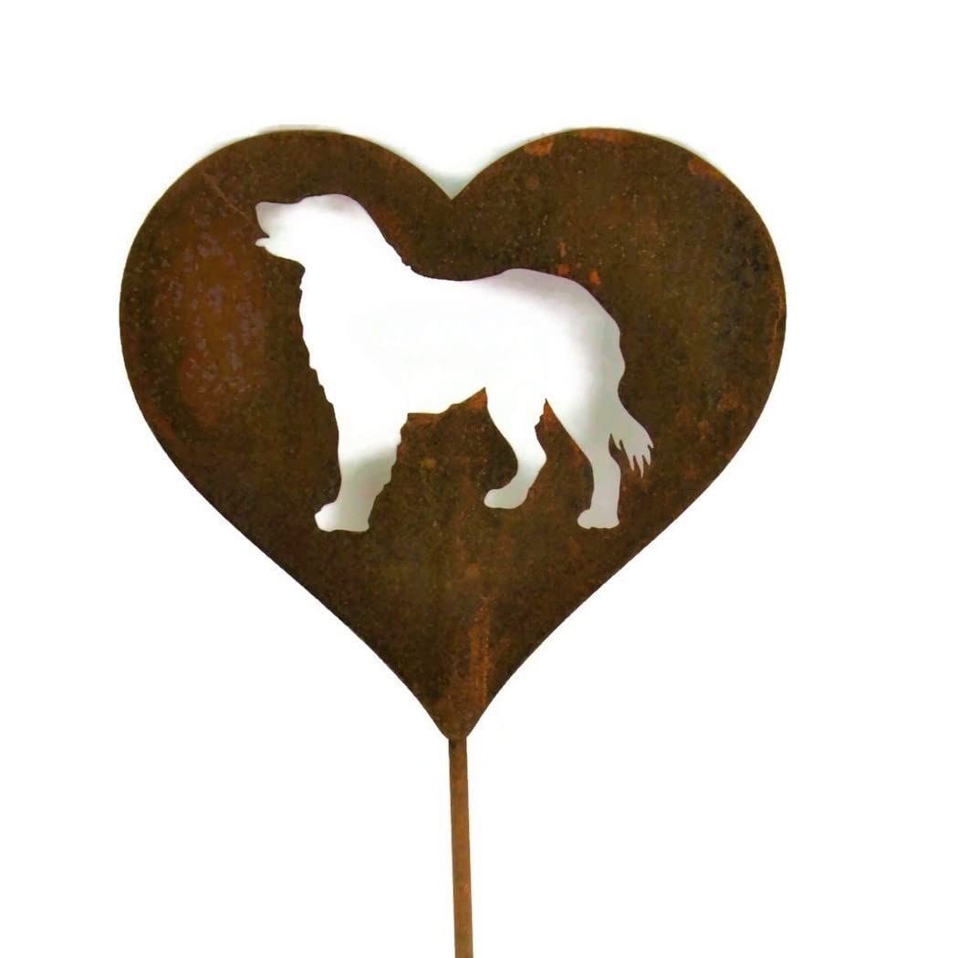 Pet Dog, Cat, Rabbit or Bird Keepsake Memorial Heart Garden Stake 20 to 28 Inches Tall (Large Heart, 28" Tall, Cairn Terrier, Naturally Rusted)