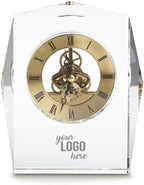 Custom Engraved Clock Trophy - Executive Crystal - Rectangular Shaped on a Rectangular Base - Gold Inset - Add Your Logo