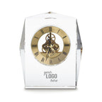 Engraved Clock Trophy - Gold Executive Crystal - Round Beveled Skeleton