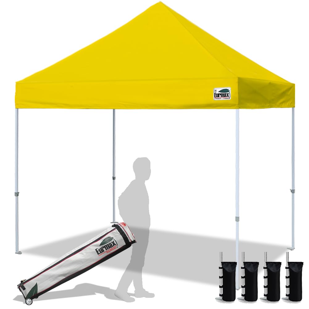 Eurmax USA 10x10ft Pop Up Canopy,Commercial Instant Tent for Outdoor Events,Patented No-Tip Rolling Storage Bag with 4 Sandbags,UV & Water Resistant,Heavy Duty Portable Shelter Gazebo,White