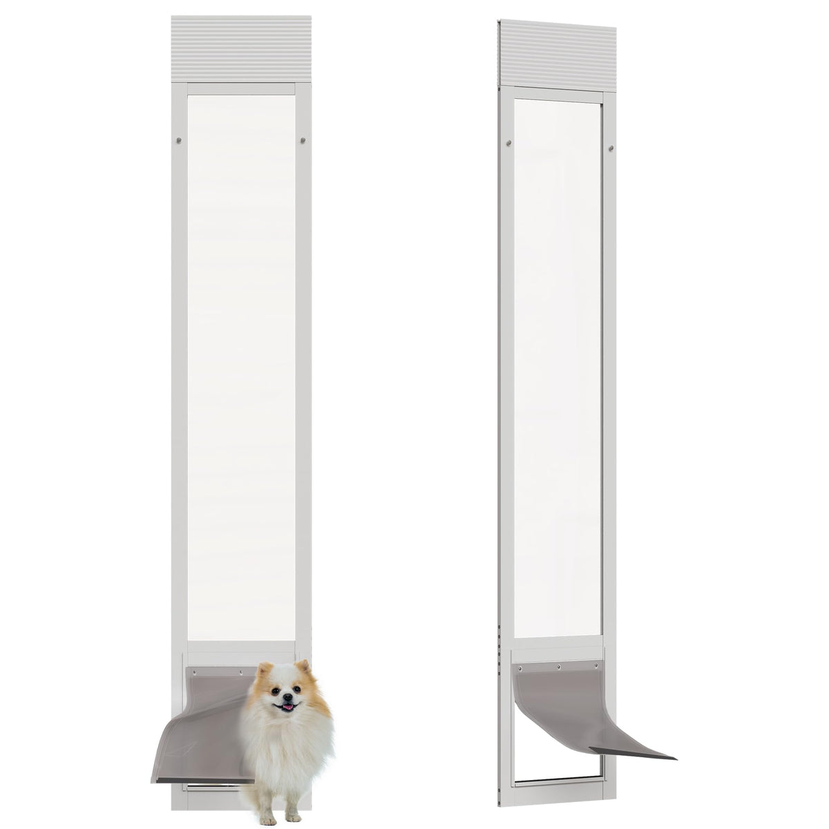 Doggie Door for Sliding Glass Door, 10"x15" Brown Flap for Large Dog, White