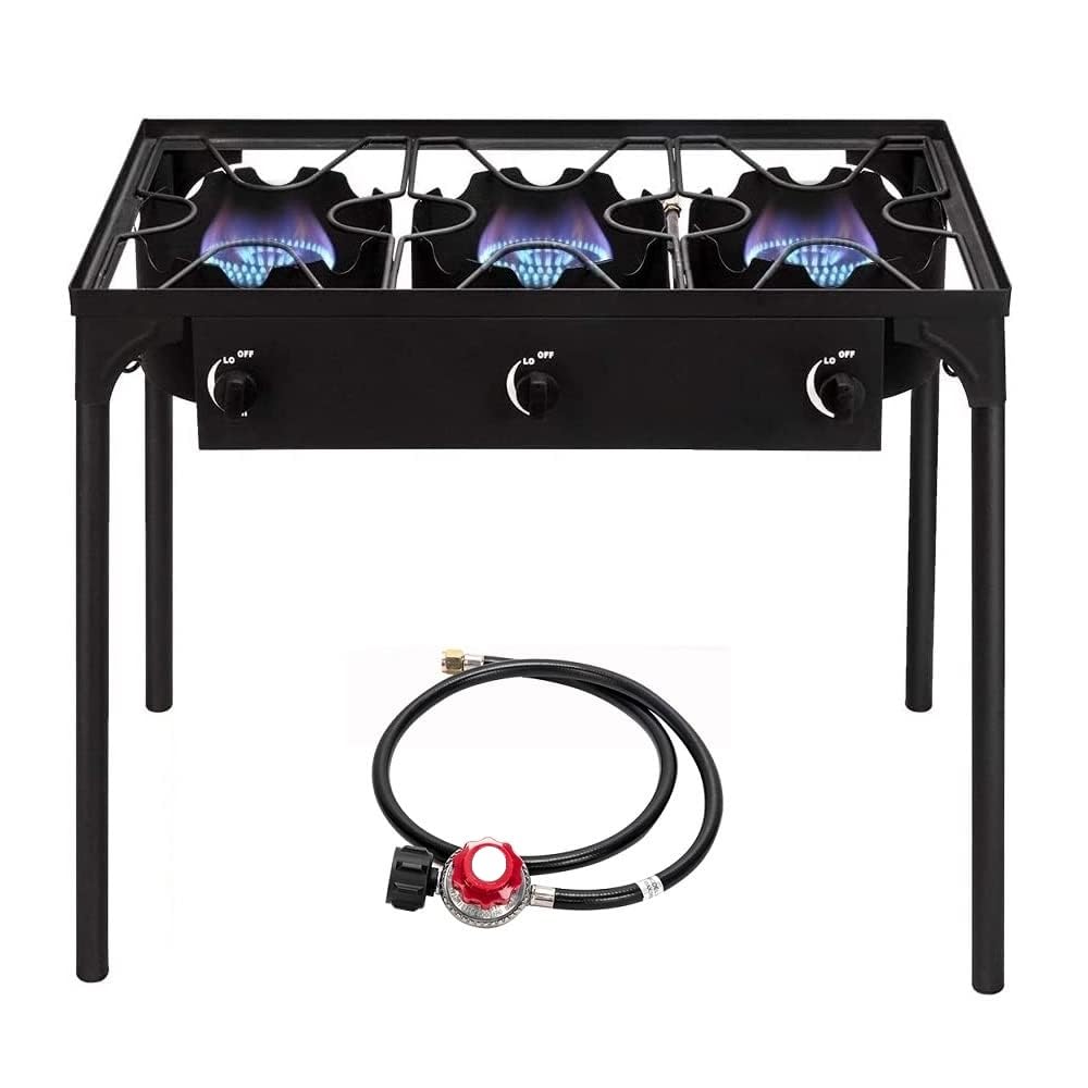 Bonnlo 2 Burner Outdoor Portable Propane Stove Gas Cooker, Heavy Duty Iron Cast Patio Burner with Detachable Stand Legs for Camp Cooking (2-Burner 150,000-BTU)