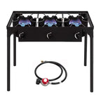 Bonnlo 2 Burner Outdoor Portable Propane Stove Gas Cooker, Heavy Duty Iron Cast Patio Burner with Detachable Stand Legs for Camp Cooking (2-Burner 150,000-BTU)